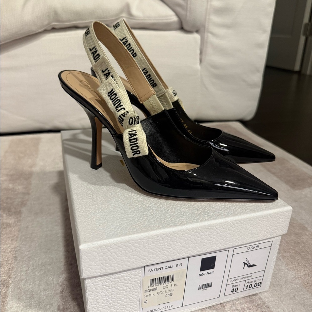 Dior Black Patent Leather Slingback Heels